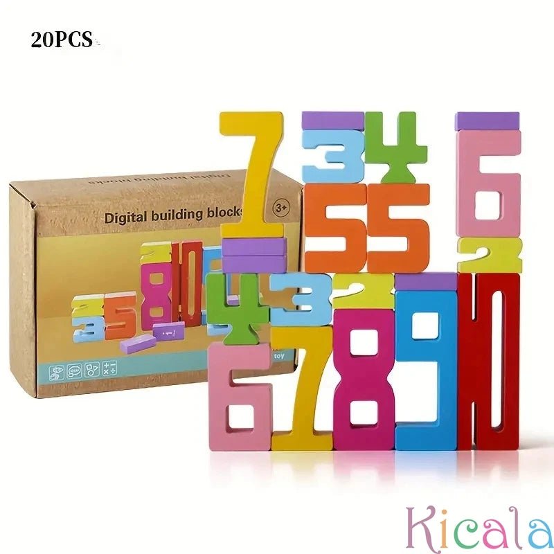 20pcs Colorful Building Blocks Wooden Toys Stacking Games Montessori Children's Digital Cognitive Enlightenment Teaching Aids - aquila Bask