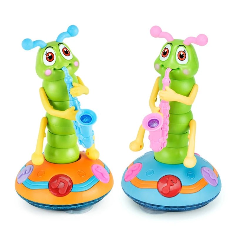 Kids Electric Dancing Saxophone Caterpillar With Led Flashlight Music Toys for Children Rotation Baby Toys Game Toys Xmas Gift - aquila Bask