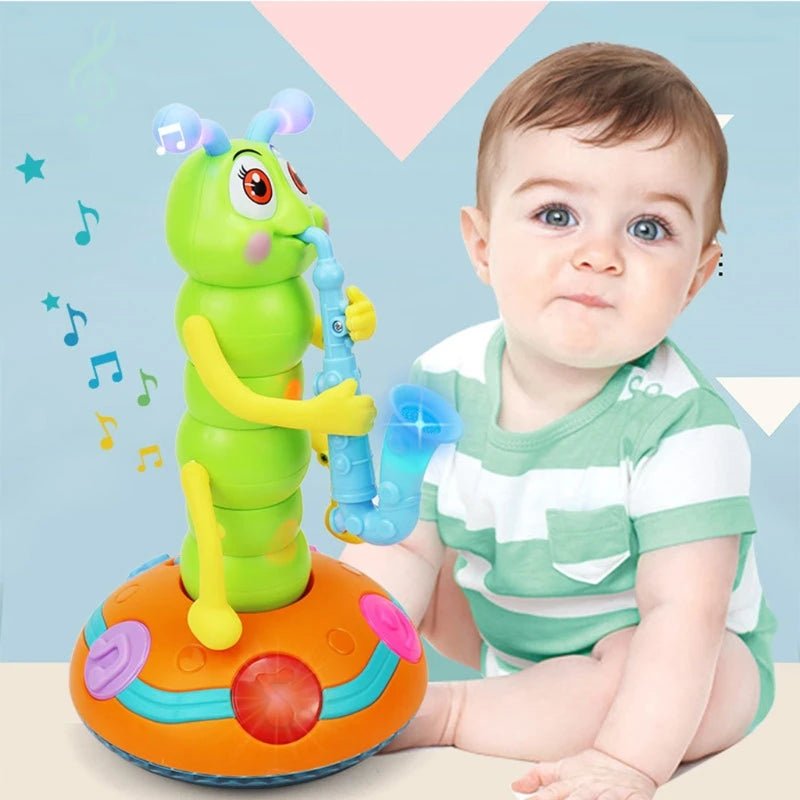 Kids Electric Dancing Saxophone Caterpillar With Led Flashlight Music Toys for Children Rotation Baby Toys Game Toys Xmas Gift - aquila Bask