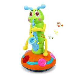 Kids Electric Dancing Saxophone Caterpillar With Led Flashlight Music Toys for Children Rotation Baby Toys Game Toys Xmas Gift - aquila Bask